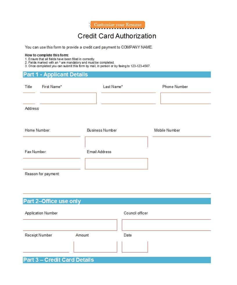 41 Credit Card Authorization Forms Templates {Ready To Use} Pertaining To Credit Card On File Form Templates
