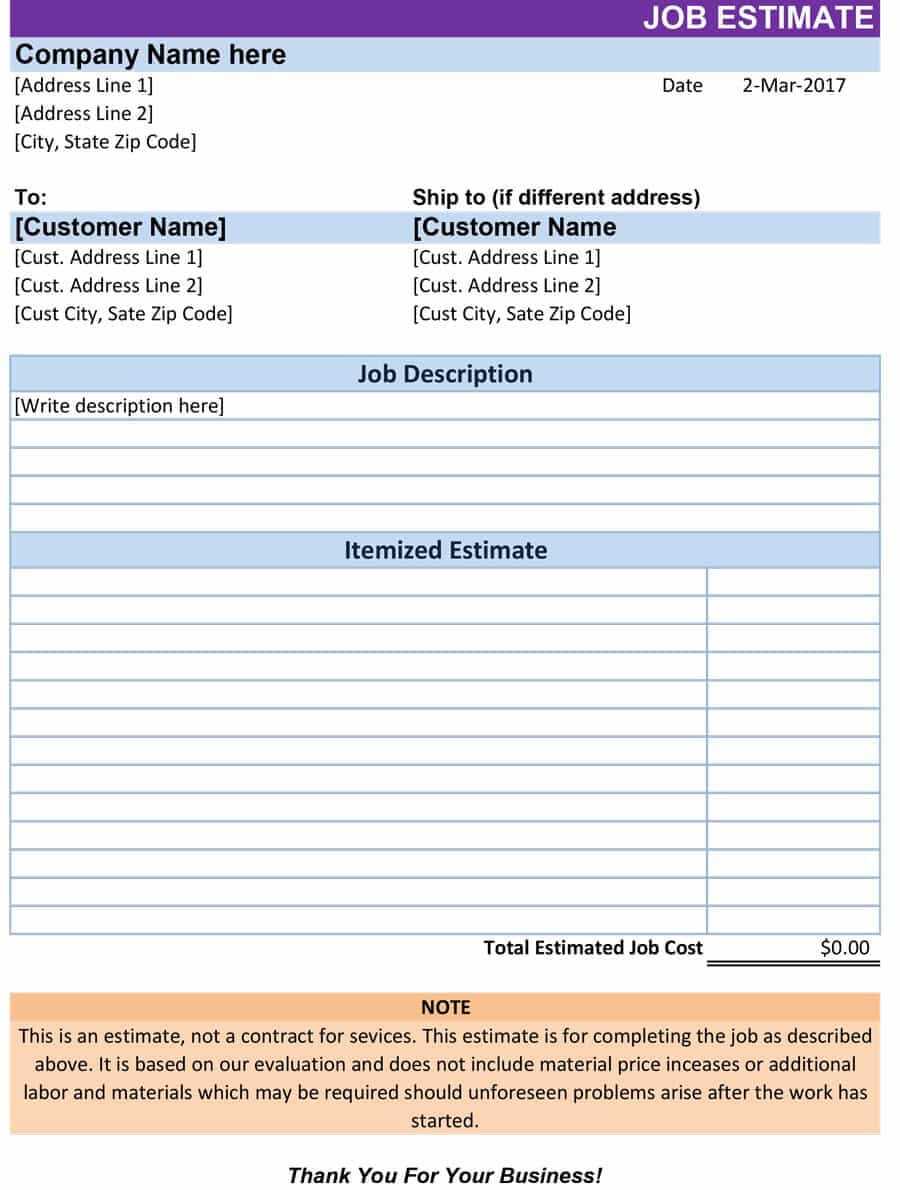 44 Free Estimate Template Forms [Construction, Repair In Work Estimate Template Word