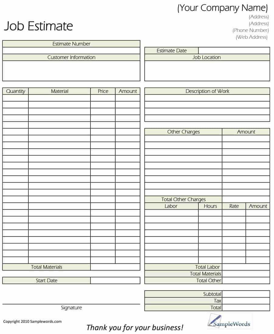 44 Free Estimate Template Forms [Construction, Repair Inside Work Estimate Template Word