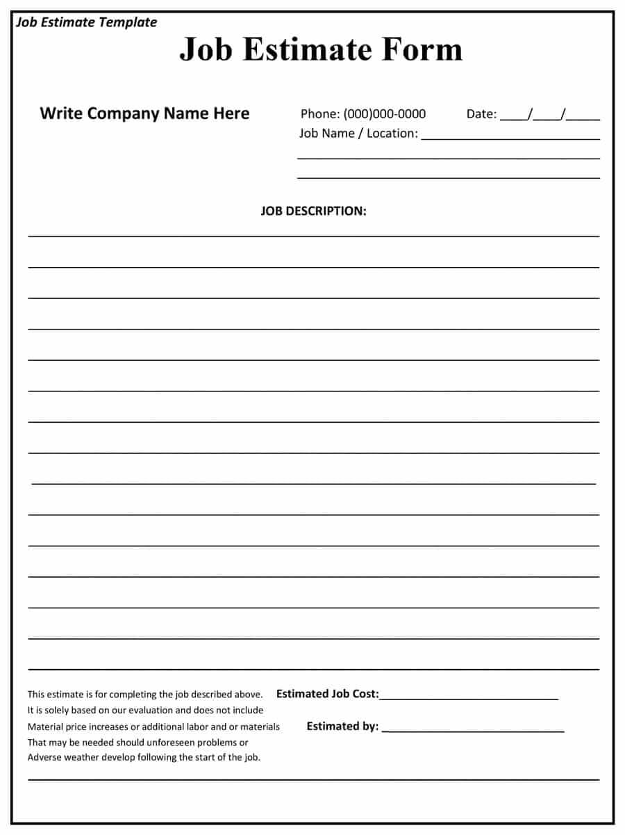 44 Free Estimate Template Forms [Construction, Repair Intended For Blank Estimate Form Template