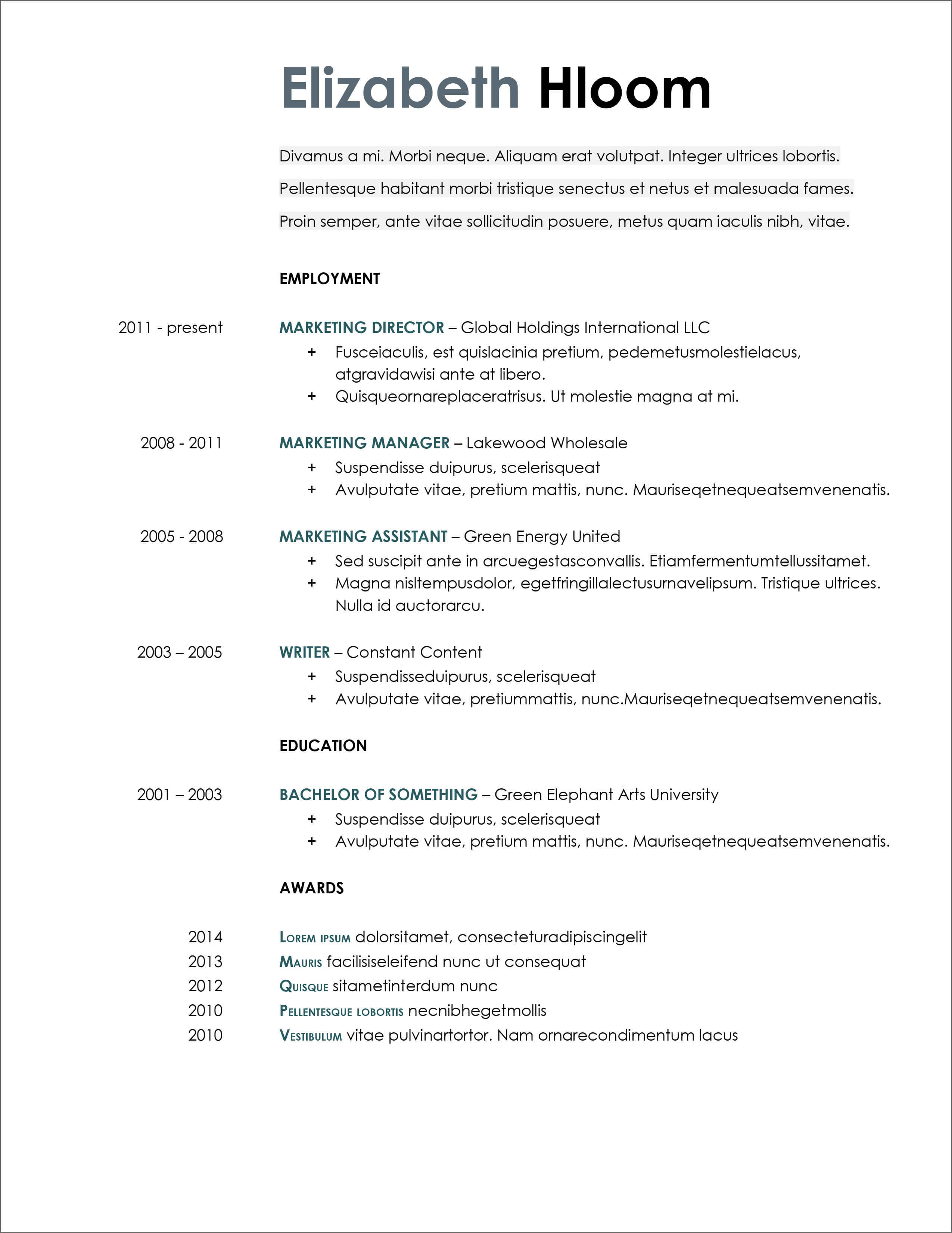 45 Free Modern Resume / Cv Templates – Minimalist, Simple Within Google Word Document Templates