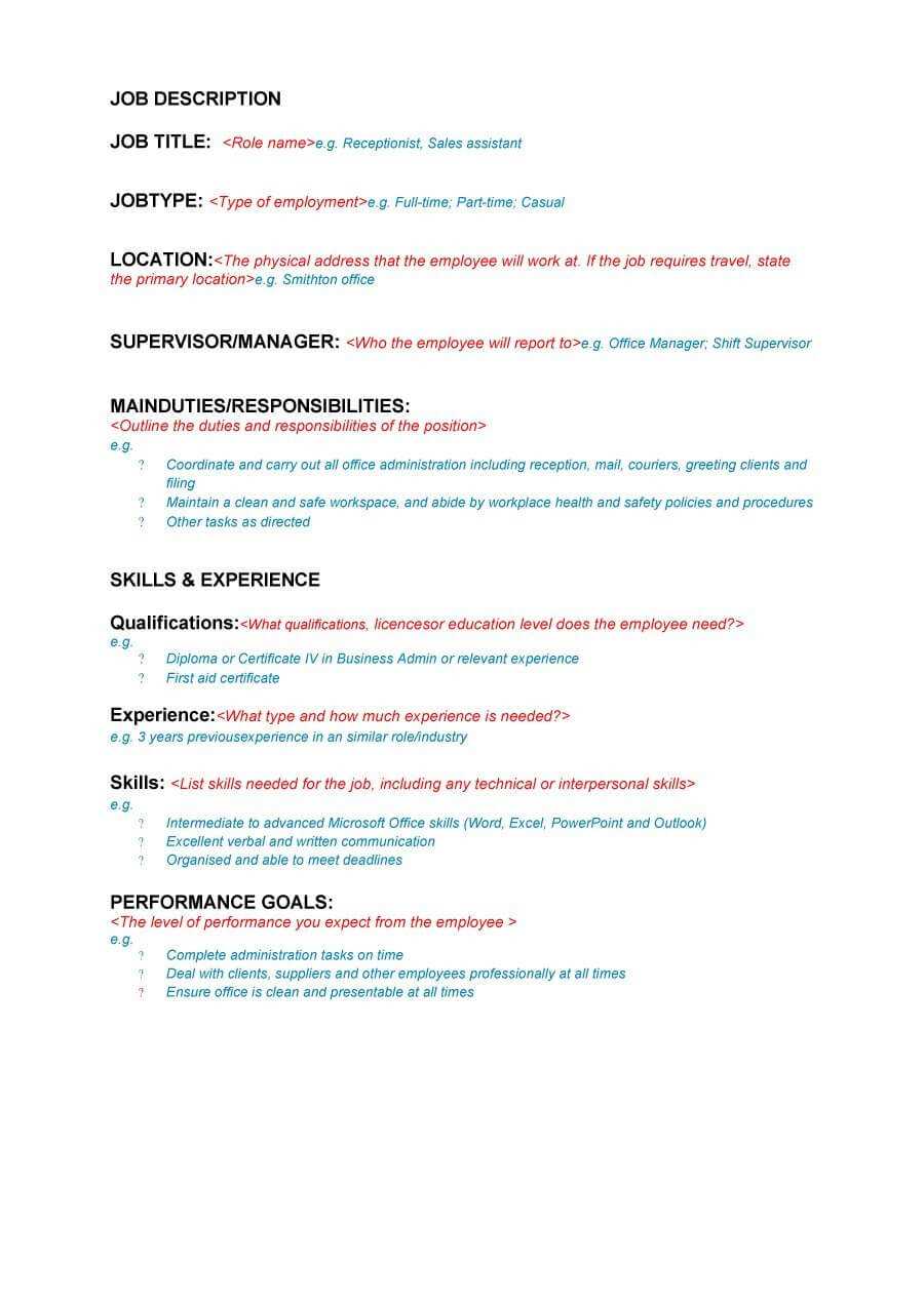 47 Job Description Templates & Examples ᐅ Template Lab Regarding Job Descriptions Template Word