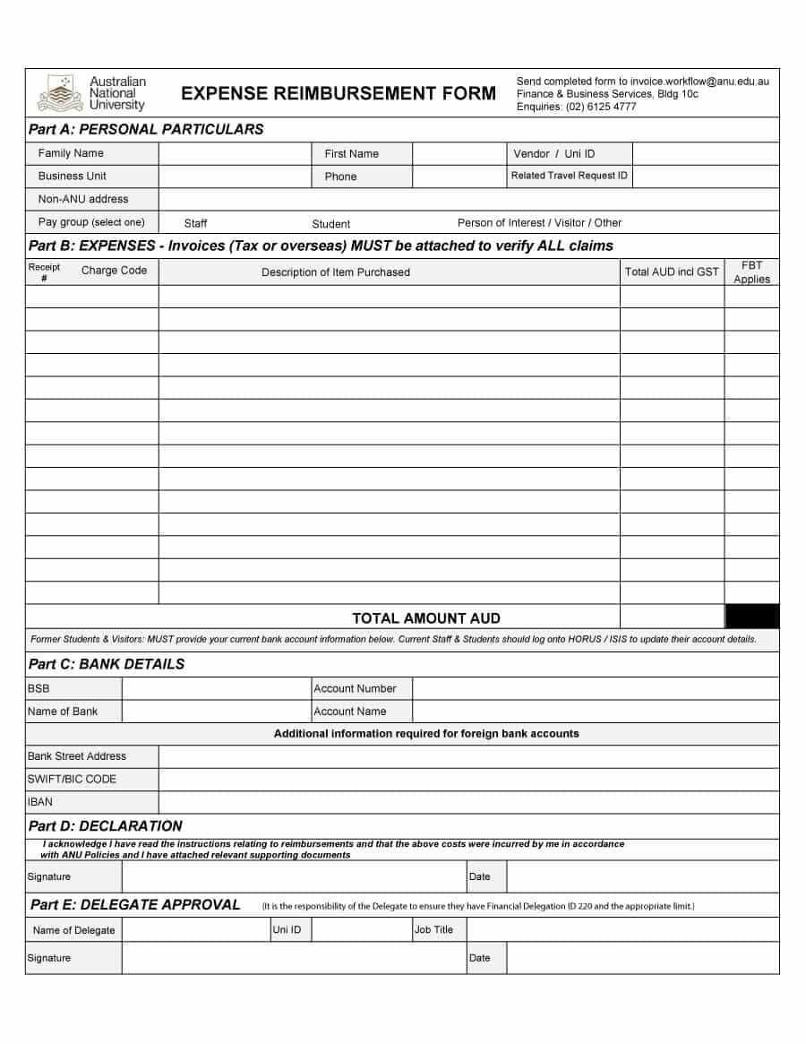 47 Reimbursement Form Templates [Mileage, Expense, Vsp] Pertaining To Reimbursement Form Template Word