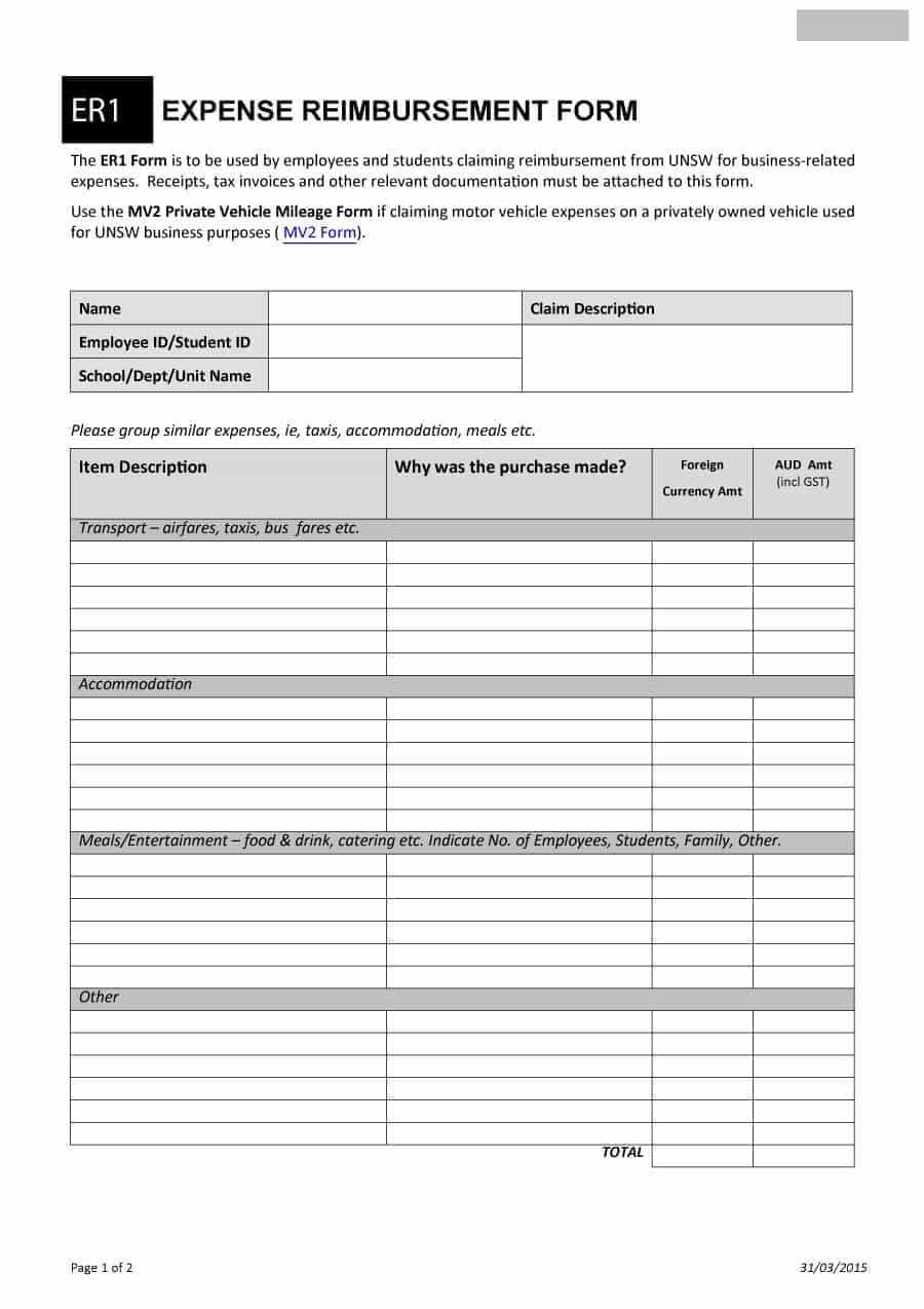 47 Reimbursement Form Templates [Mileage, Expense, Vsp] Throughout Reimbursement Form Template Word