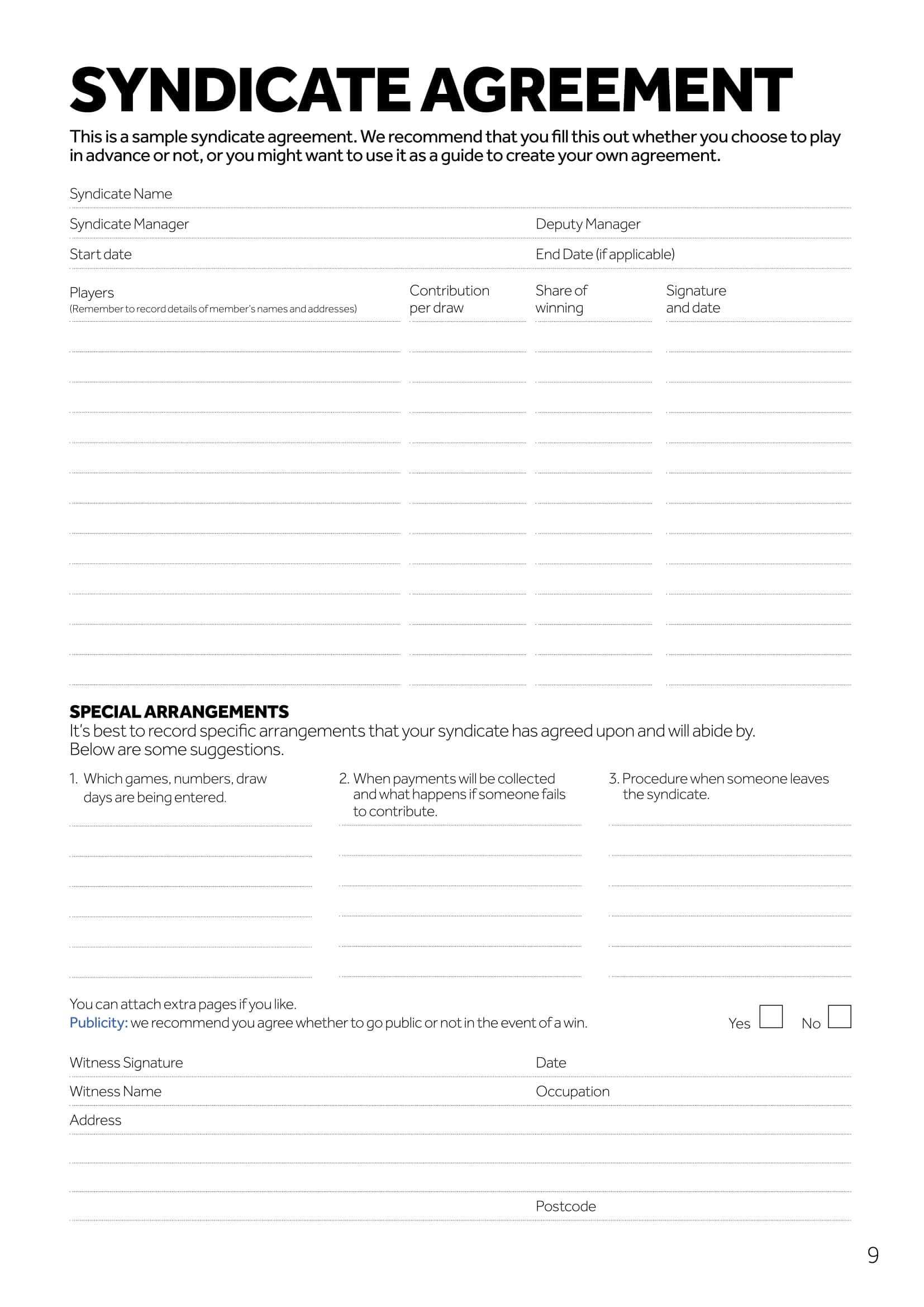 5+ Lotto Syndicate Group Agreement Forms With Regard To Lottery Syndicate Agreement Template Word