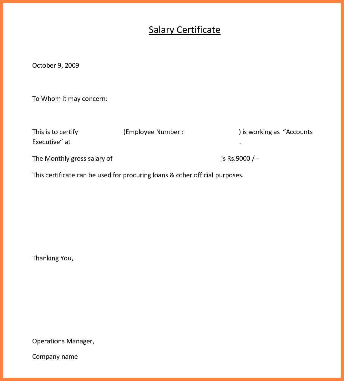 5+ Salary Certificate Templates For Employer – Pdf, Doc Regarding Australian Doctors Certificate Template