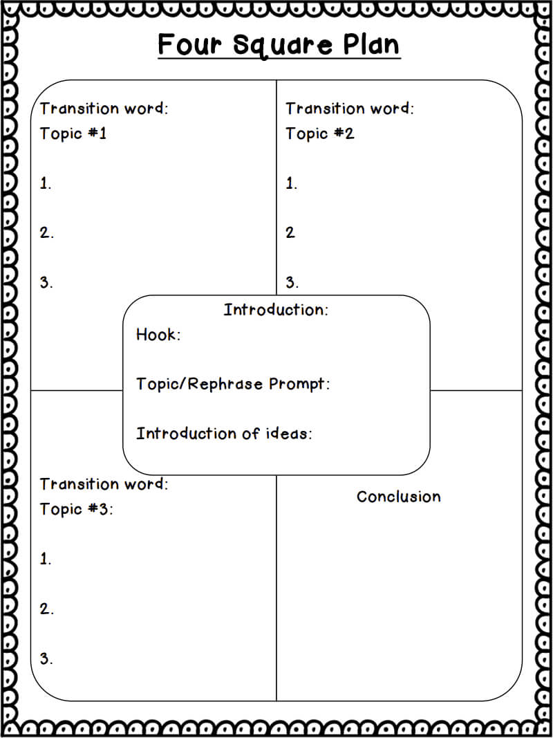 5 Square Paragraphs" Writing Technique (All Materials And Inside Blank Four Square Writing Template