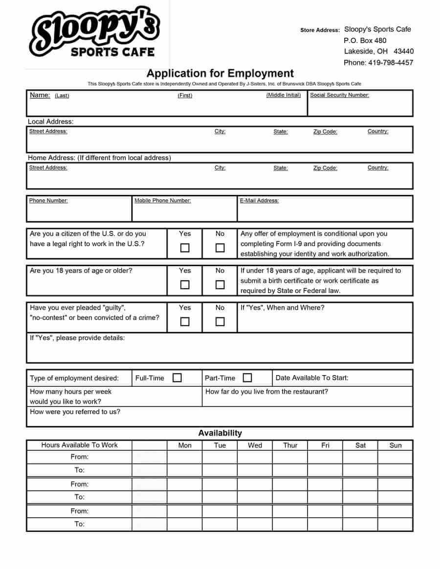 50 Free Employment / Job Application Form Templates in Employment Application Template Microsoft Word