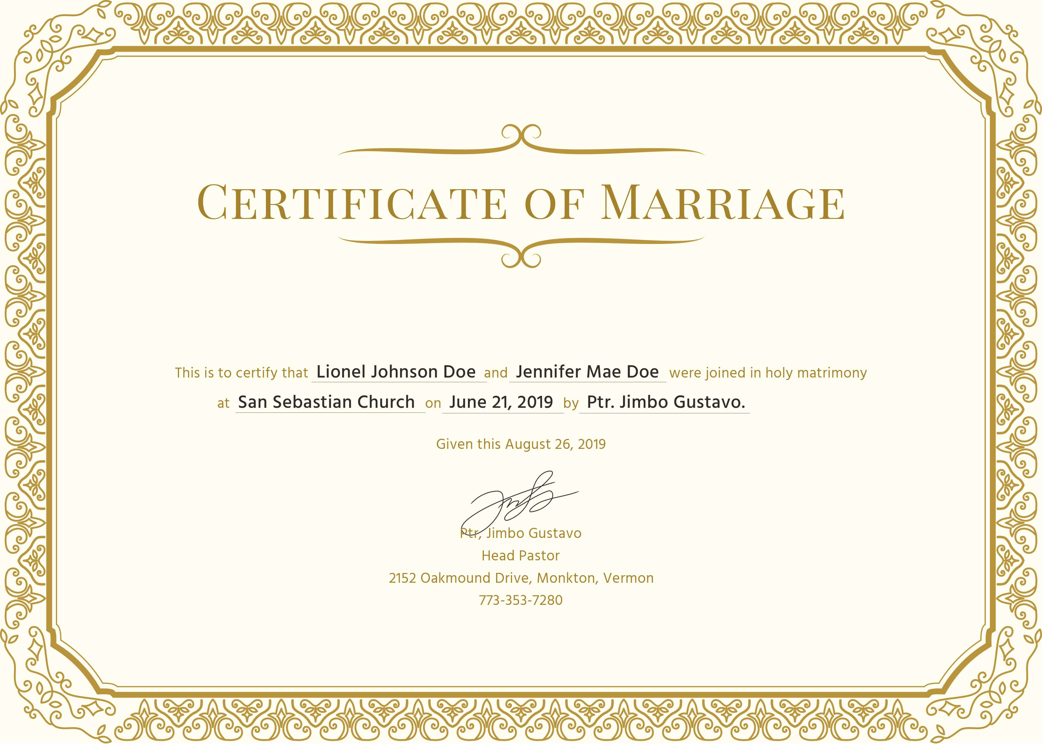 50 Marriage Certificate Template Microsoft Word | Culturatti Throughout Certificate Of Marriage Template