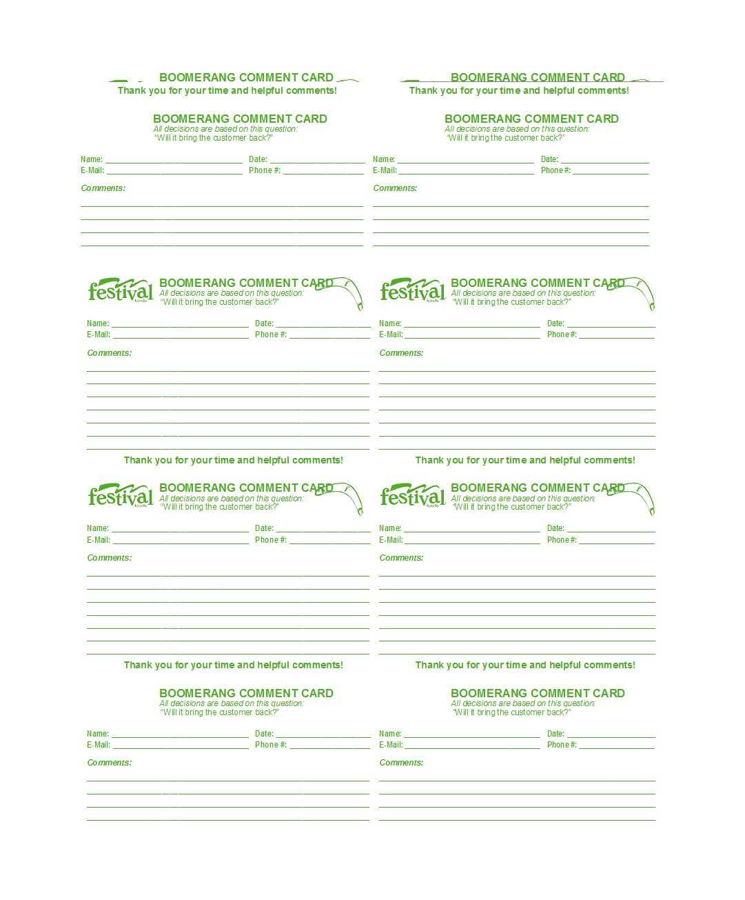 50 Printable Comment Card & Feedback Form Templates ᐅ Inside Comment Cards Template