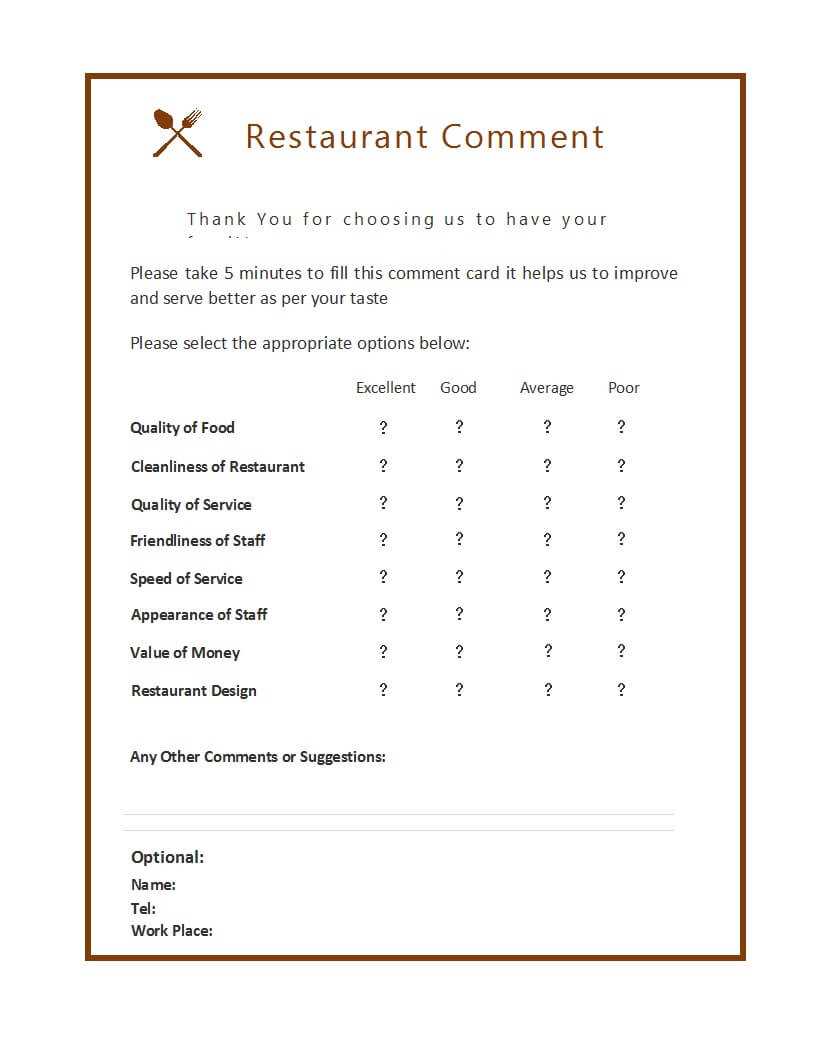 50 Printable Comment Card & Feedback Form Templates ᐅ With Regard To Restaurant Comment Card Template