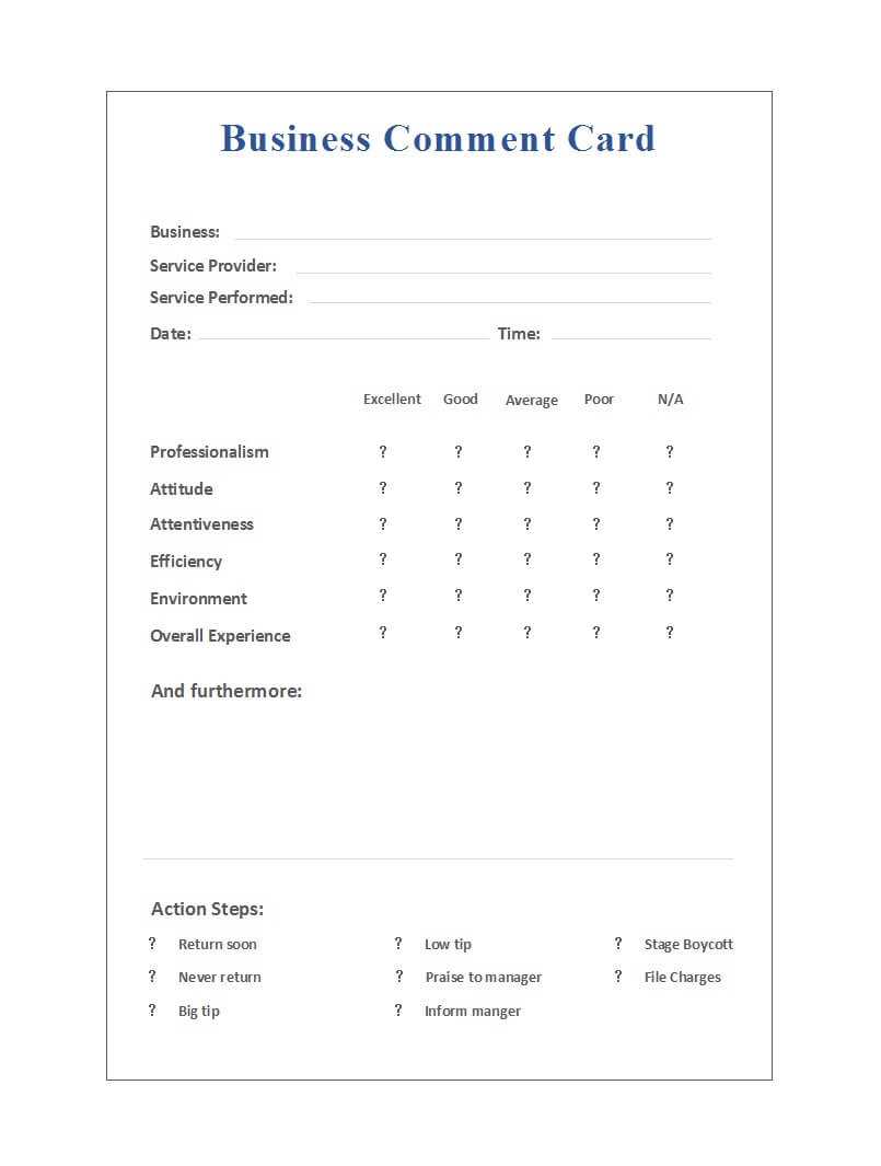 50 Printable Comment Card & Feedback Form Templates ᐅ Within Survey Card Template