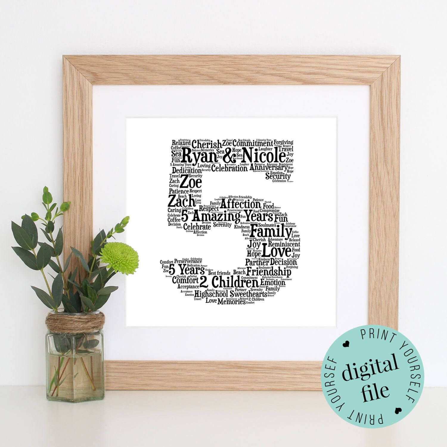 5Th Anniversary Gift – Word Art – Printable Gift – 5 Year Intended For Anniversary Card Template Word