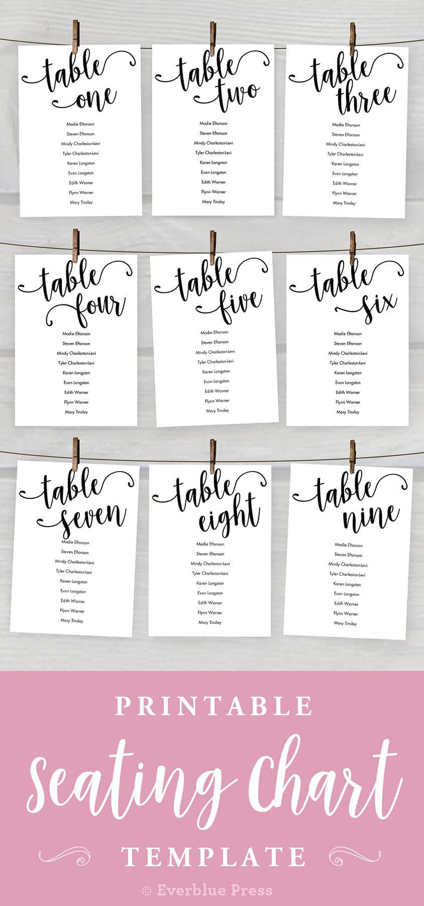5X7 Wedding Seating Chart Cards Printable, Tables 1 20 With Regard To Reserved Cards For Tables Templates