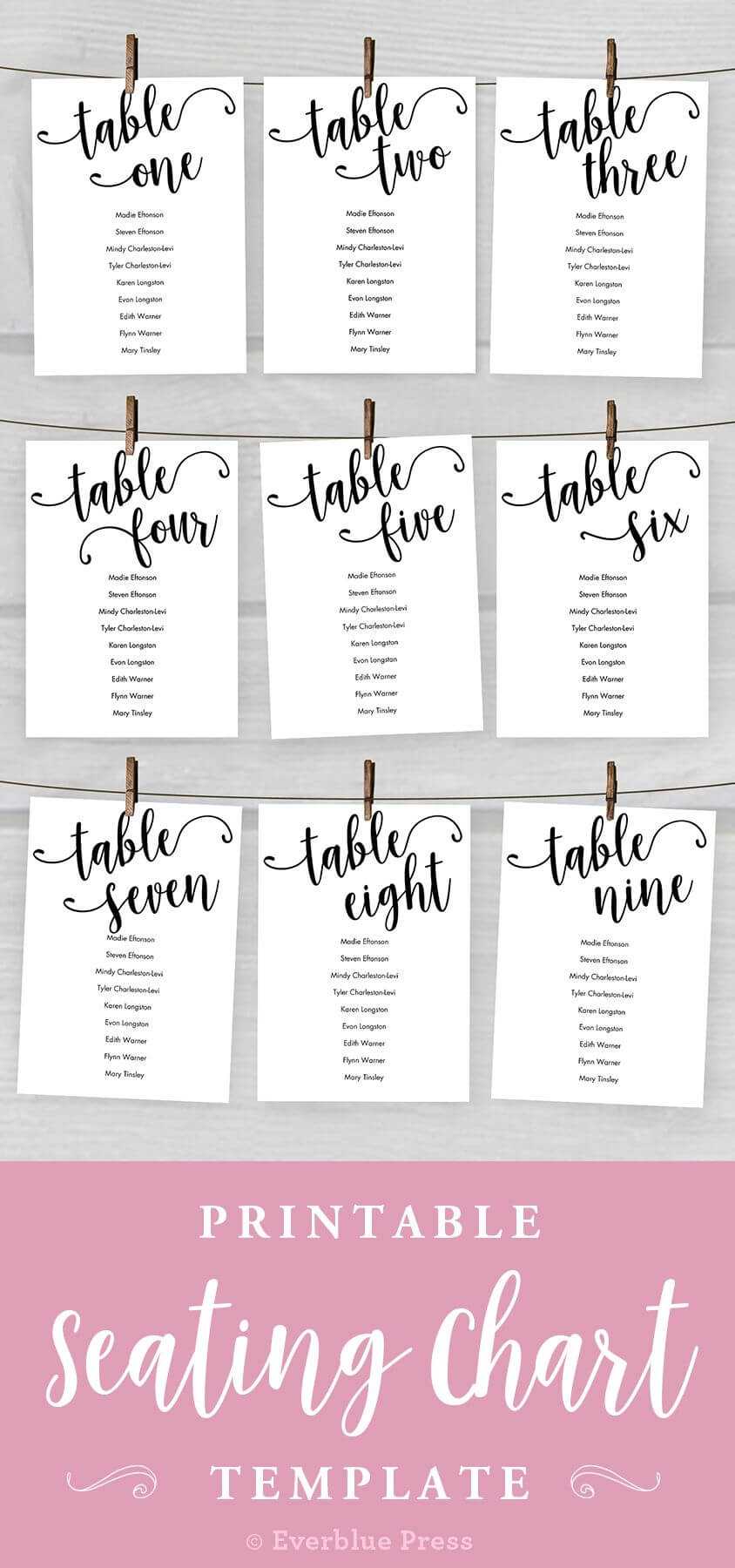 5X7 Wedding Seating Chart Cards Printable, Tables 1 20 With Regard To Reserved Cards For Tables Templates