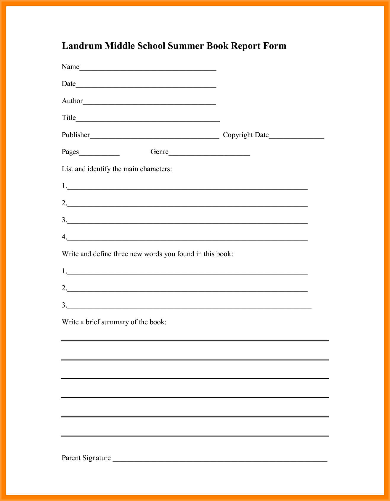 6+ Book Report Template Middle School | Types Of Letter With Regard To Middle School Book Report Template