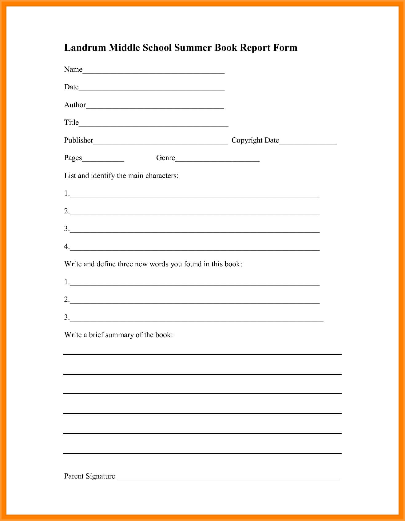 6+ Book Report Template Middle School | Types Of Letter Within Book Report Template Middle School