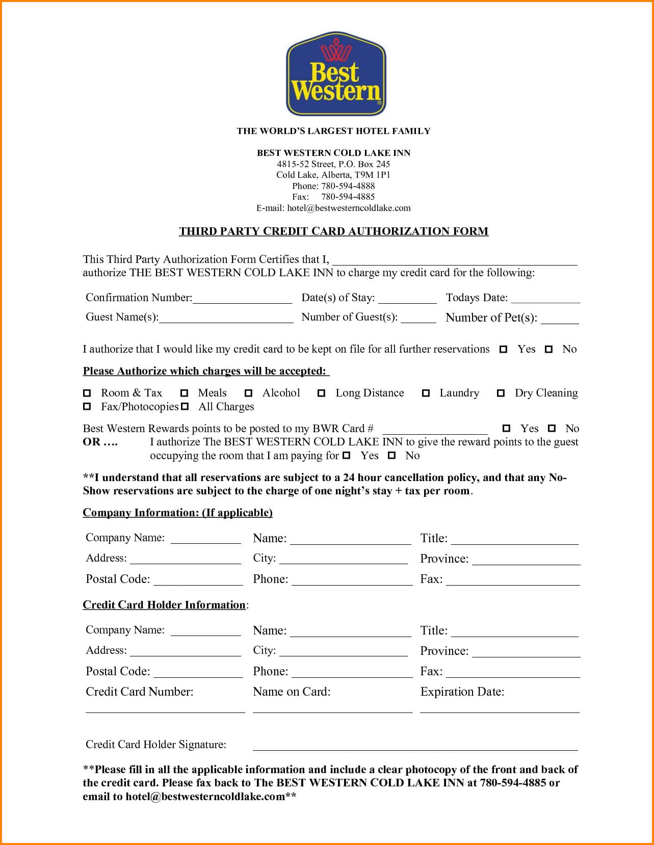 6+ Hotel Credit Card Authorization Form | Authorization Pertaining To Hotel Credit Card Authorization Form Template