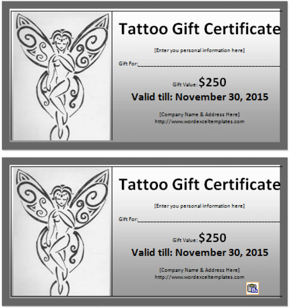 6 Tattoo Gift Certificate Templates Free Sample With With Tattoo Gift Certificate Template