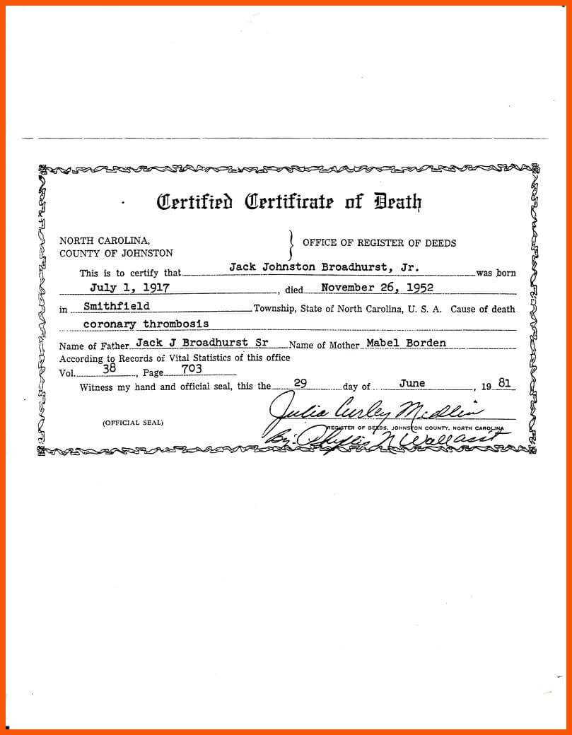 7+ Death Certificate Template | Iwsp5 Intended For Baby Death Certificate Template