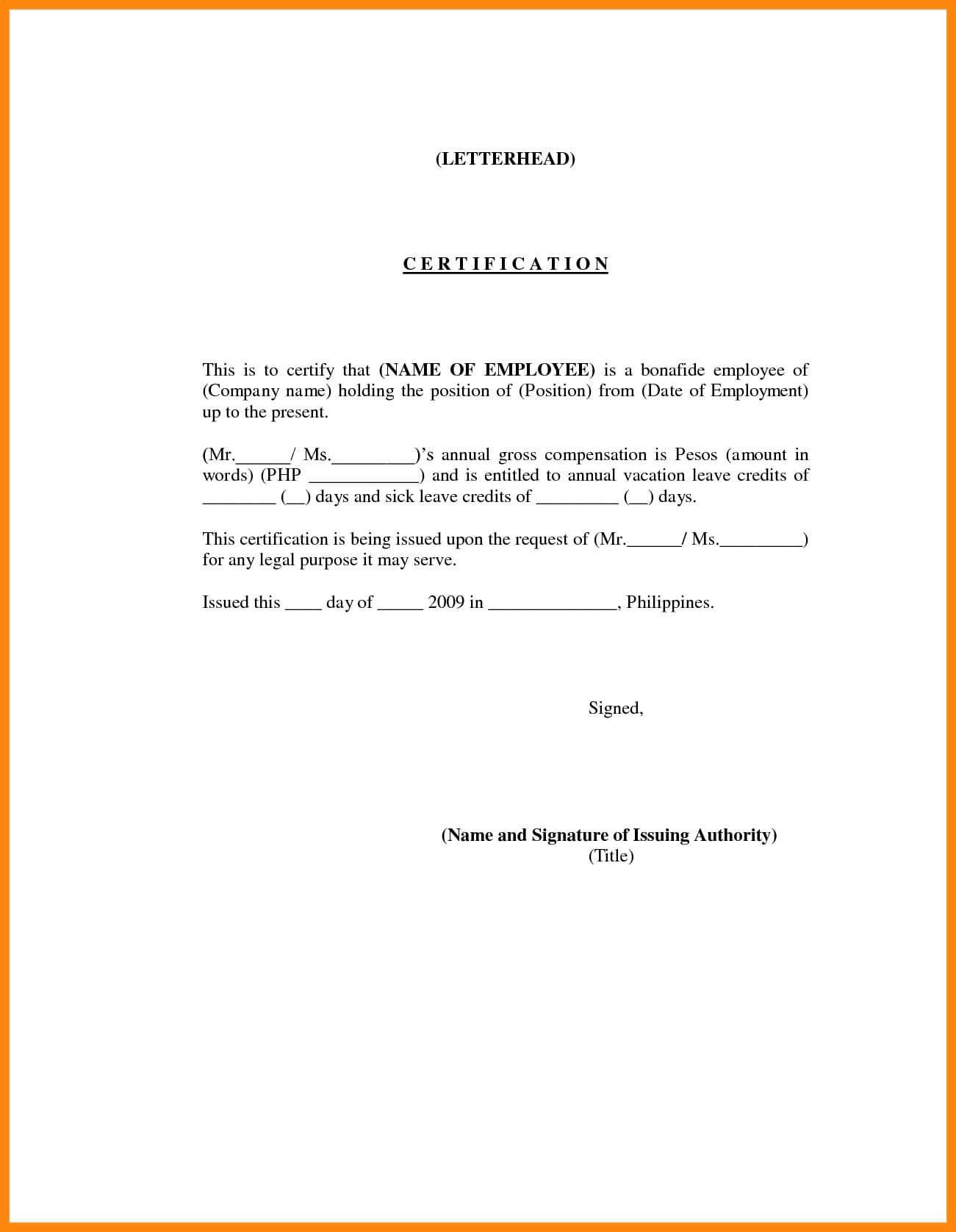 7+ Employment Certification Sample | Nurse Resumed | Yon For Certificate Of Employment Template