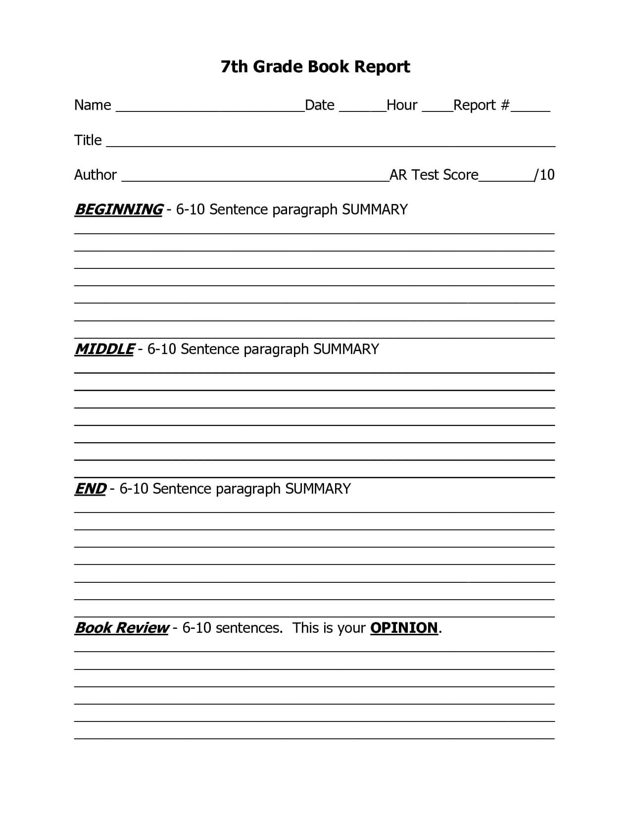 7Th Grade Book Report Outline Template | Kid Stuff | Book In 6Th Grade Book Report Template