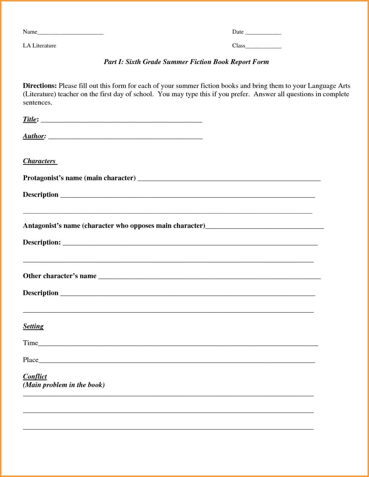 8+ Book Report Template 6Th Grade | Types Of Letter For Book Report Template 6Th Grade
