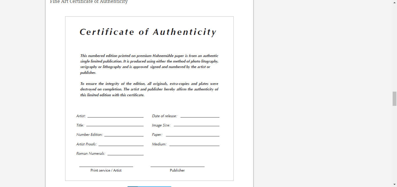 8 Certificate Of Authenticity Templates – Free Samples With Photography Certificate Of Authenticity Template