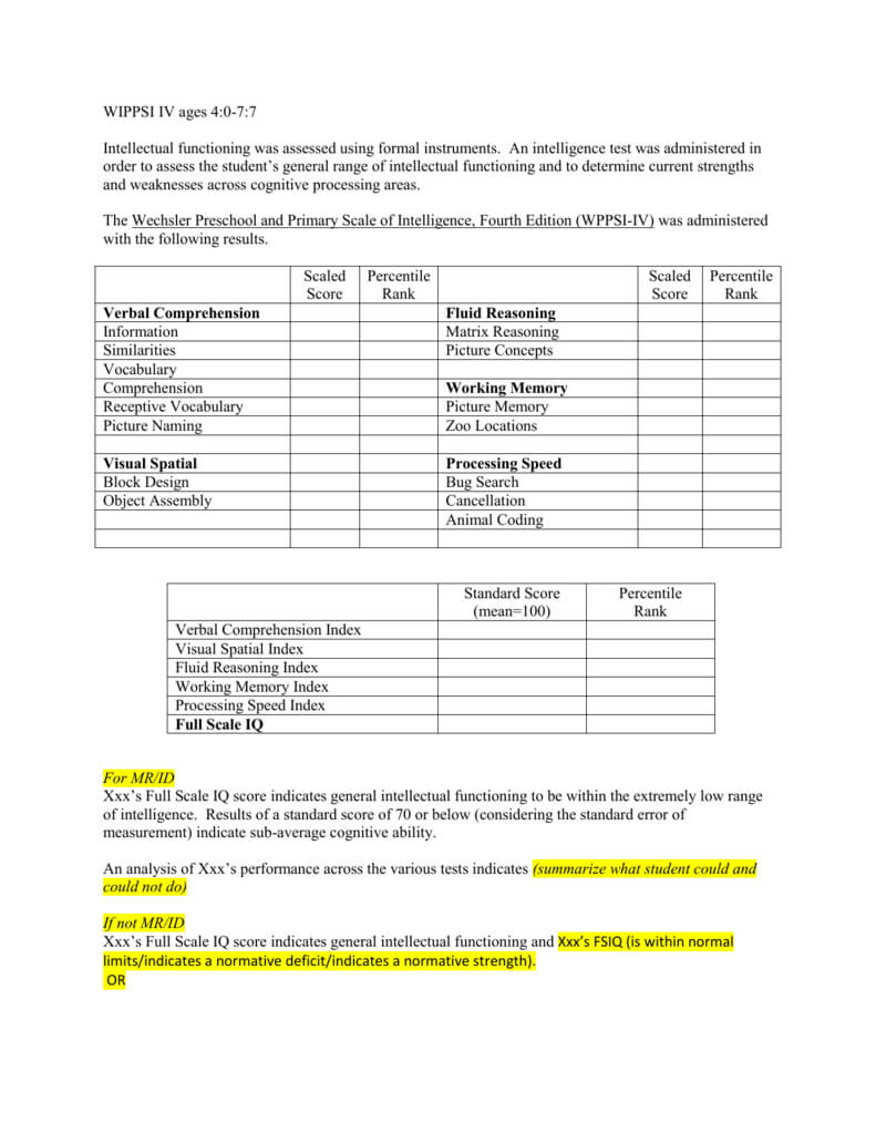 8 Cognitive Template-Wppsi-Iv Ages 4 0-7 7 regarding Wppsi Iv Report Template