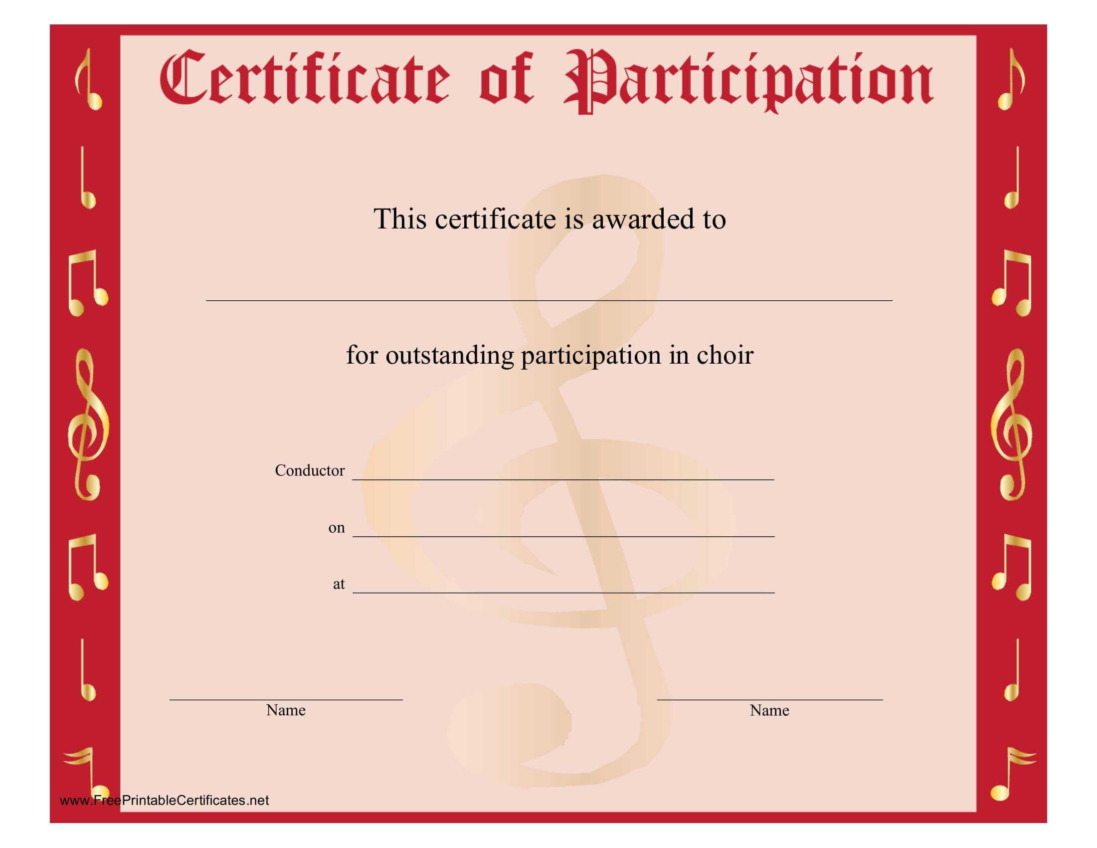 8+ Free Choir Certificate Of Participation Templates – Pdf For Choir Certificate Template