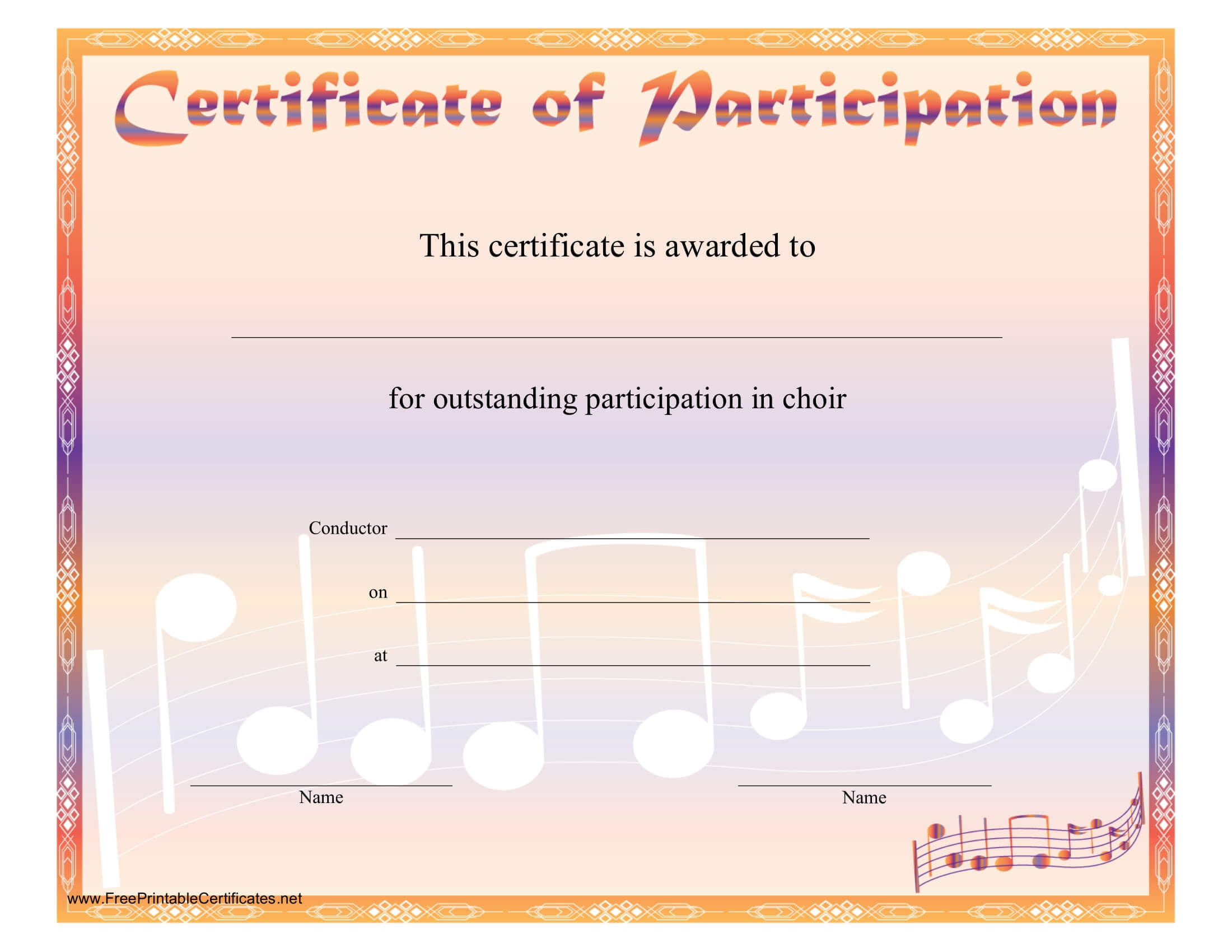 8+ Free Choir Certificate Of Participation Templates - Pdf For Choir Certificate Template