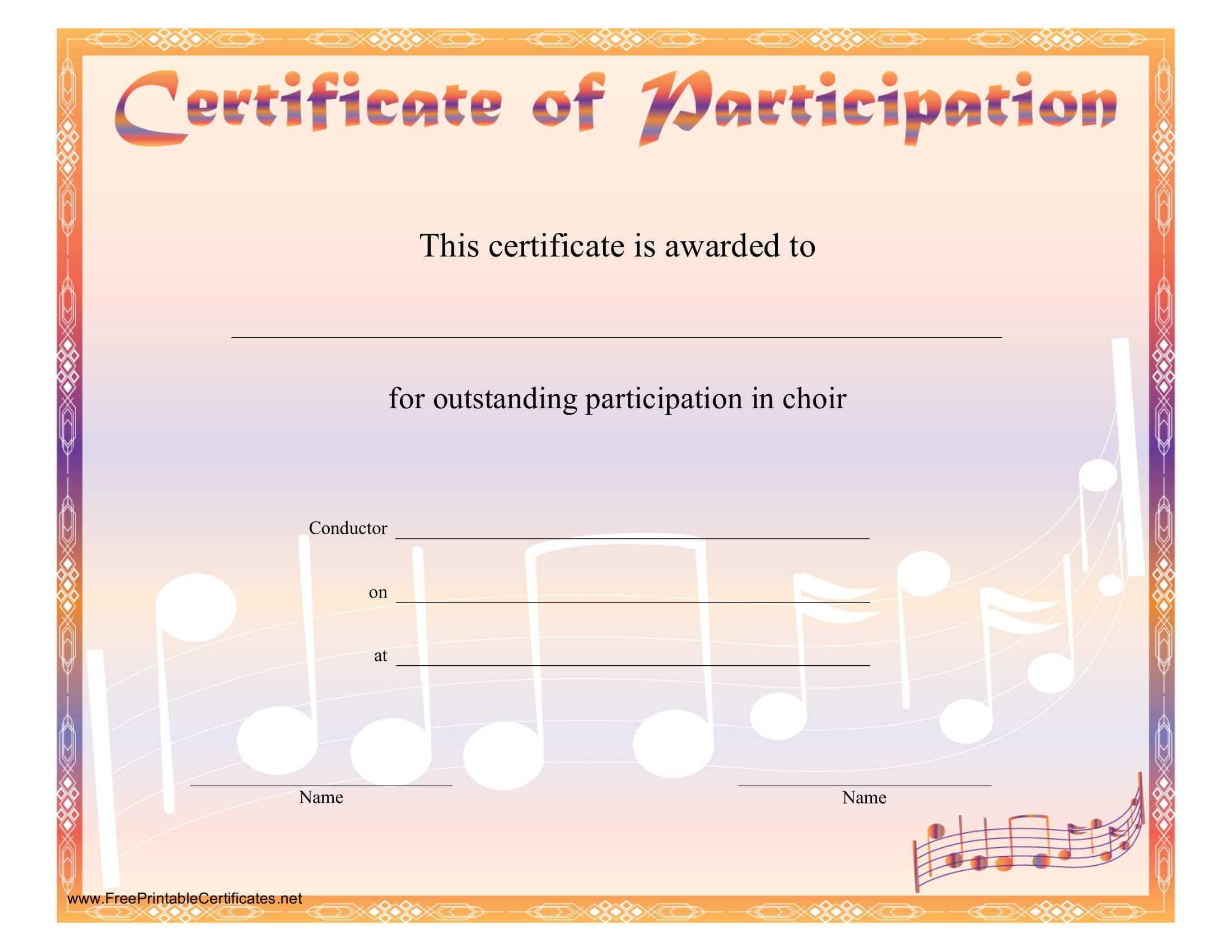 8+ Free Choir Certificate Of Participation Templates - Pdf For Choir Certificate Template