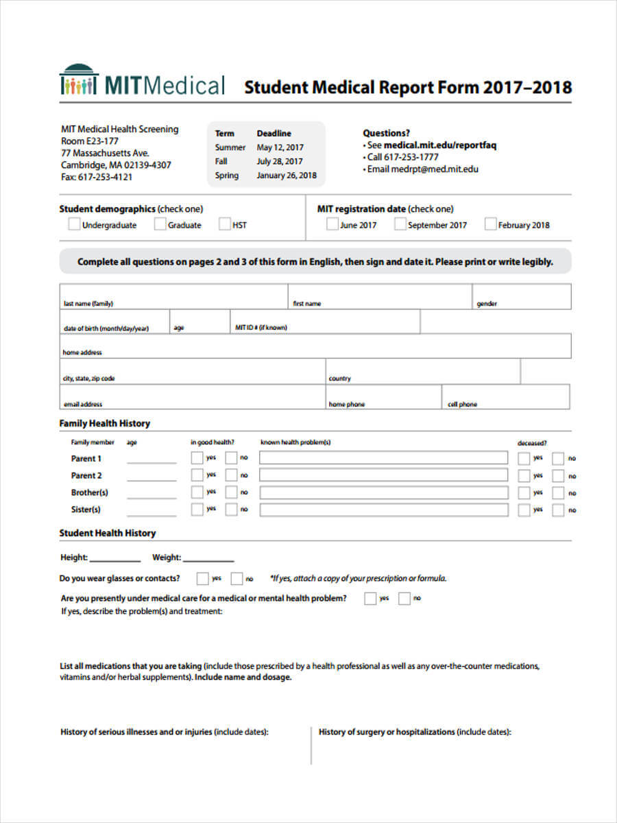 8 Medical Report Form Samples - Free Sample, Example Format Intended For Medical Report Template Doc