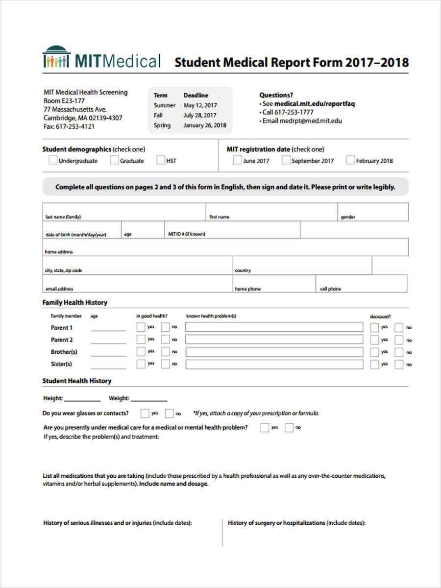 8 Medical Report Form Samples - Free Sample, Example Format intended for Medical Report Template Doc