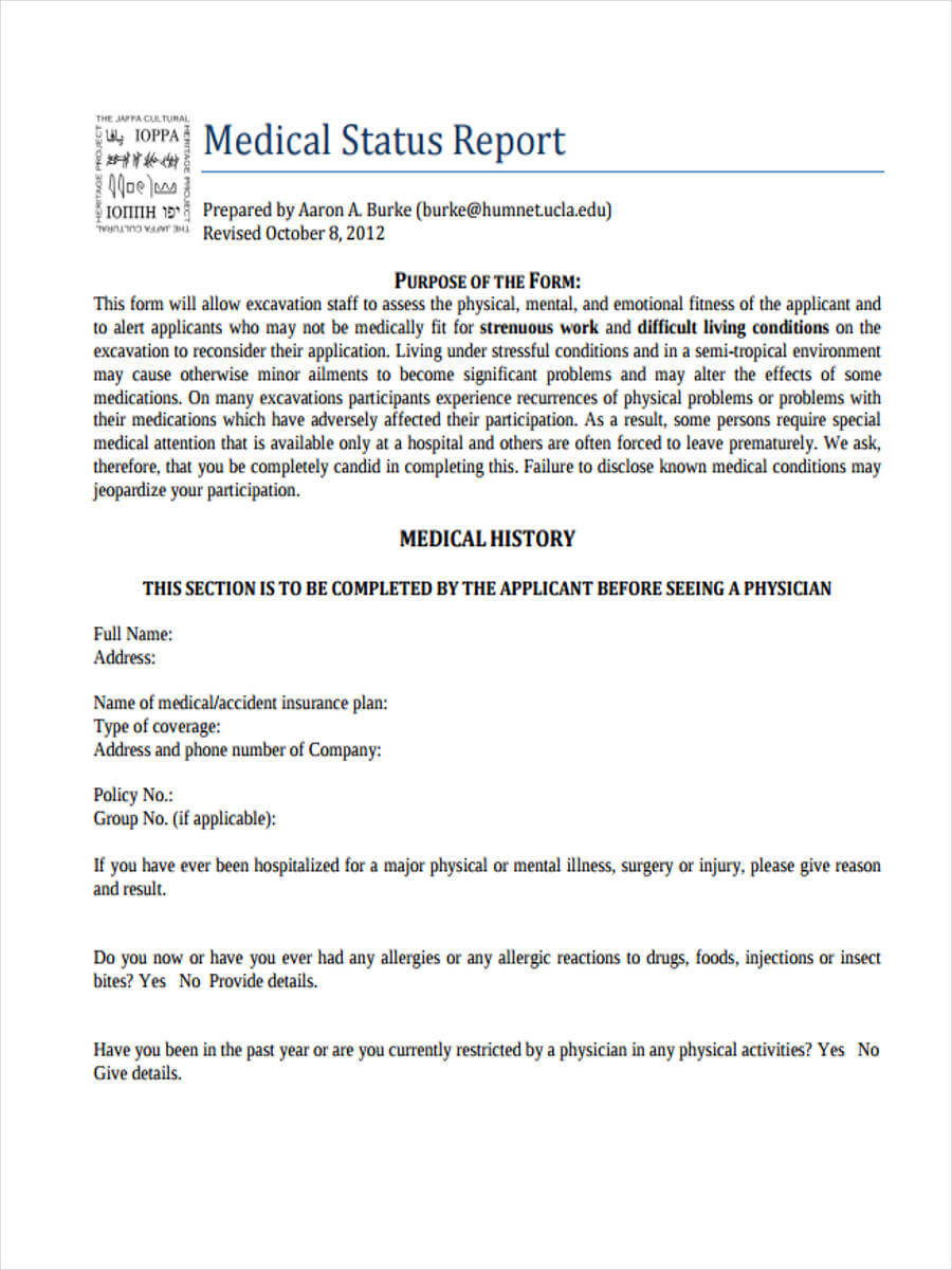 8 Medical Report Form Samples – Free Sample, Example Format With Regard To Medical Legal Report Template
