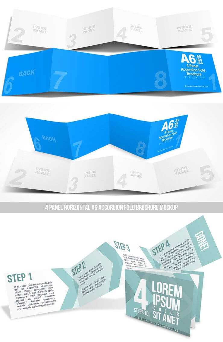 8 Page Horizontal A6 Accordion Fold Brochure Mockup Within 4 Panel Brochure Template