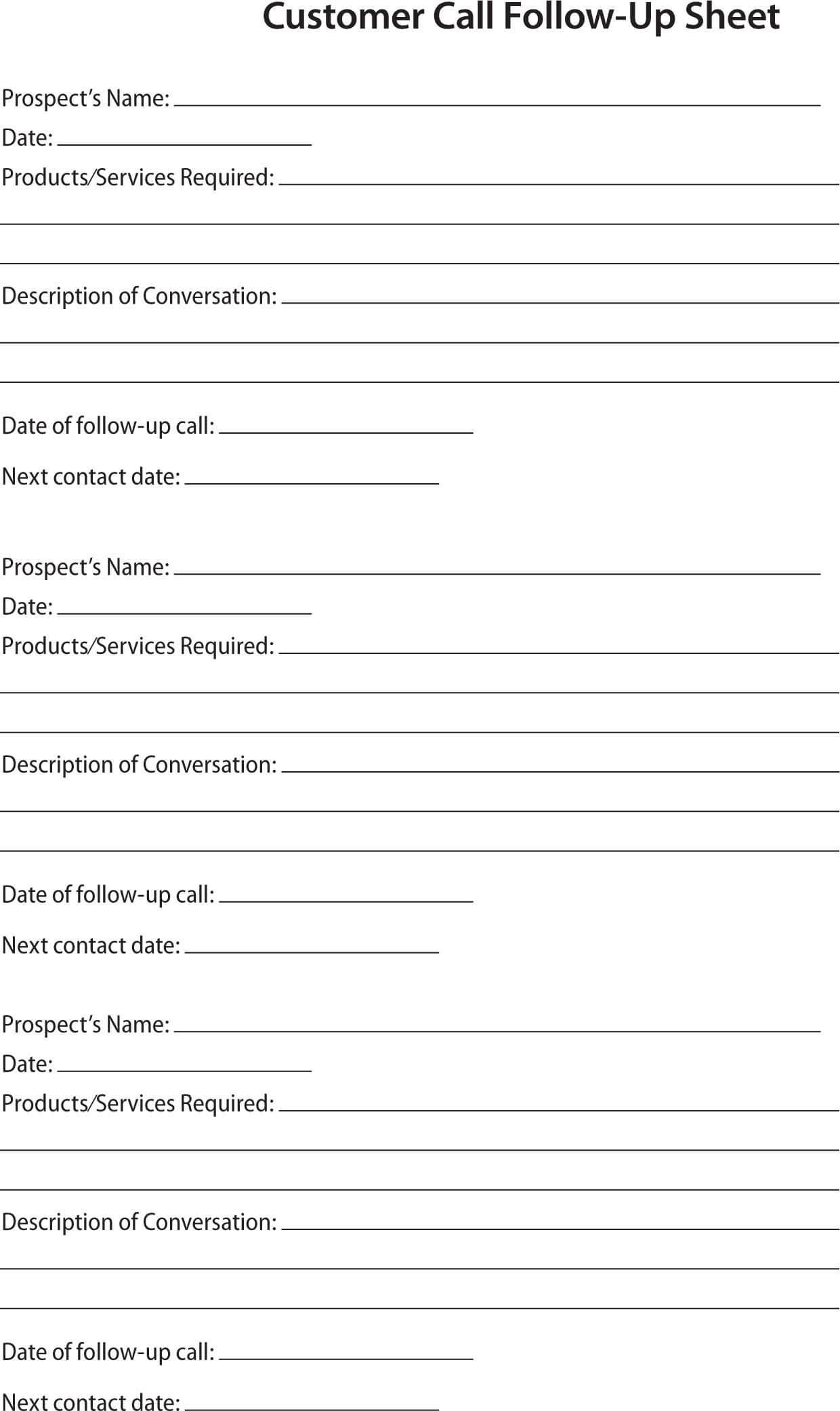 80 20 Prospect Sheet Customer Call Follow Up | Call Sheet Within Customer Contact Report Template