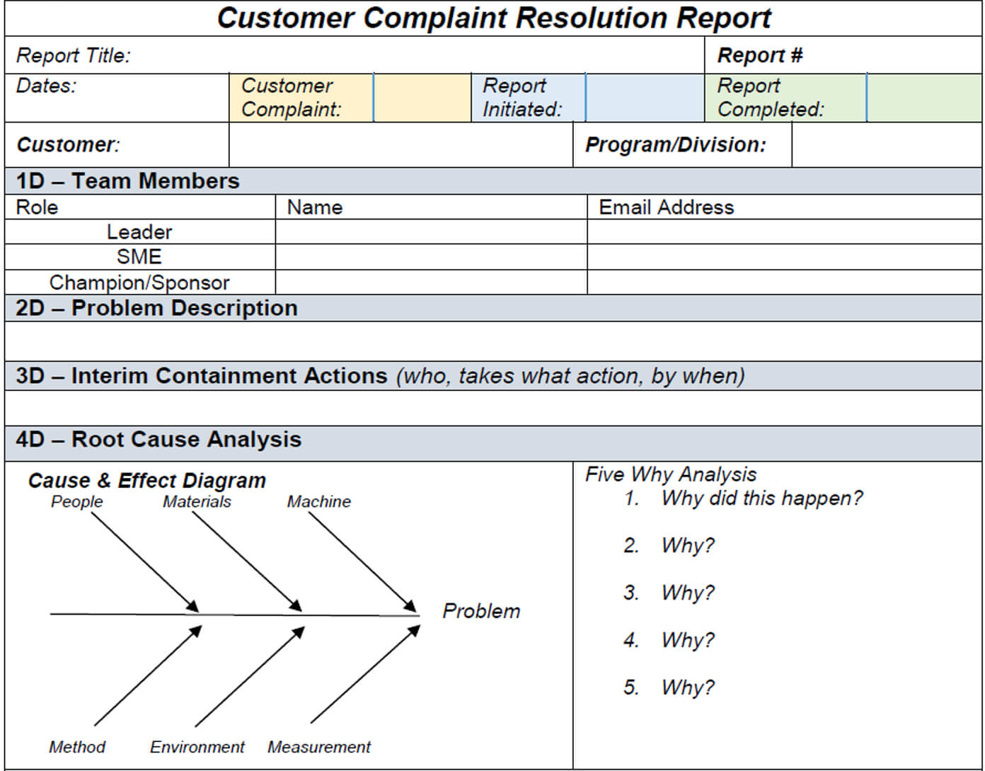 8D Customer Complaint Resolution Report For 8D Report Template