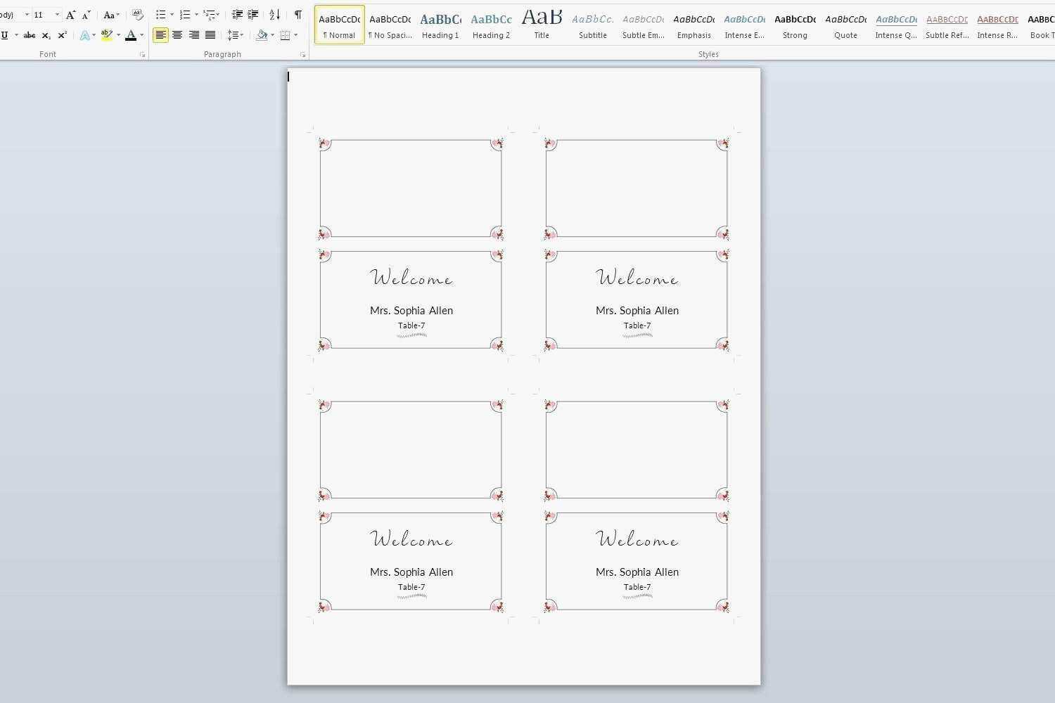 9 10 Place Cards Template For Word | Juliasrestaurantnj In Template For Cards In Word