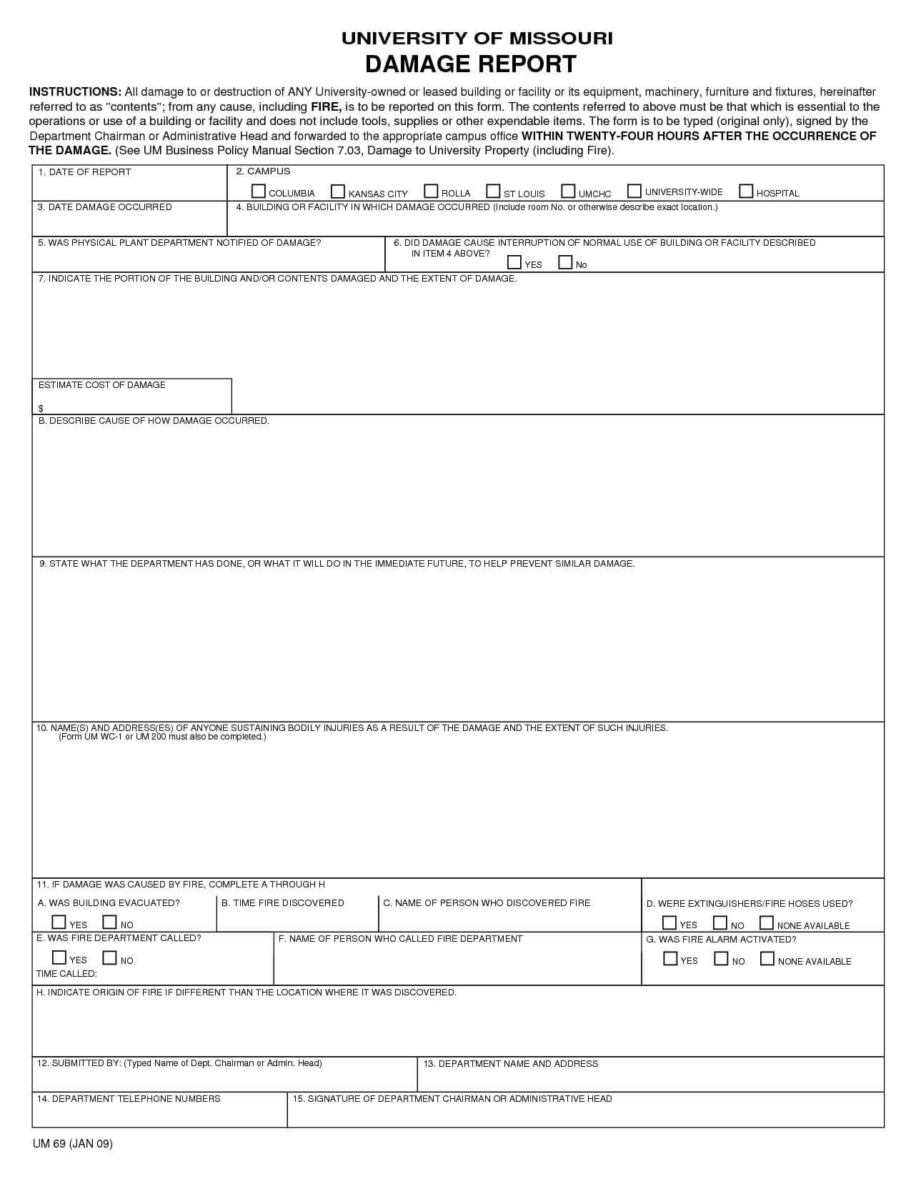 9+ Damage Report Example – Pdf | Examples Intended For Insurance Incident Report Template