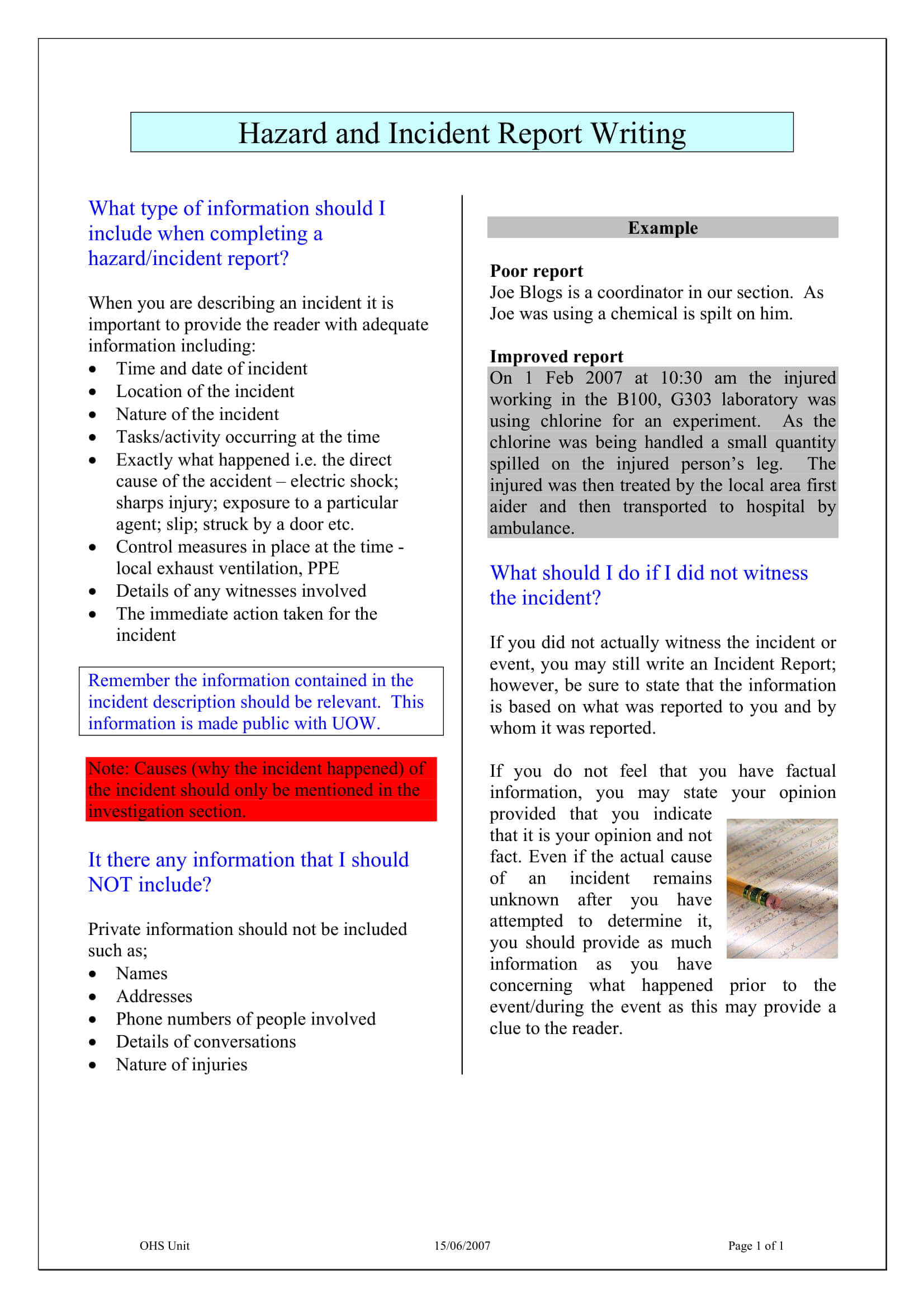 9+ Incident Report Writing Examples – Pdf | Examples Pertaining To Ohs Monthly Report Template