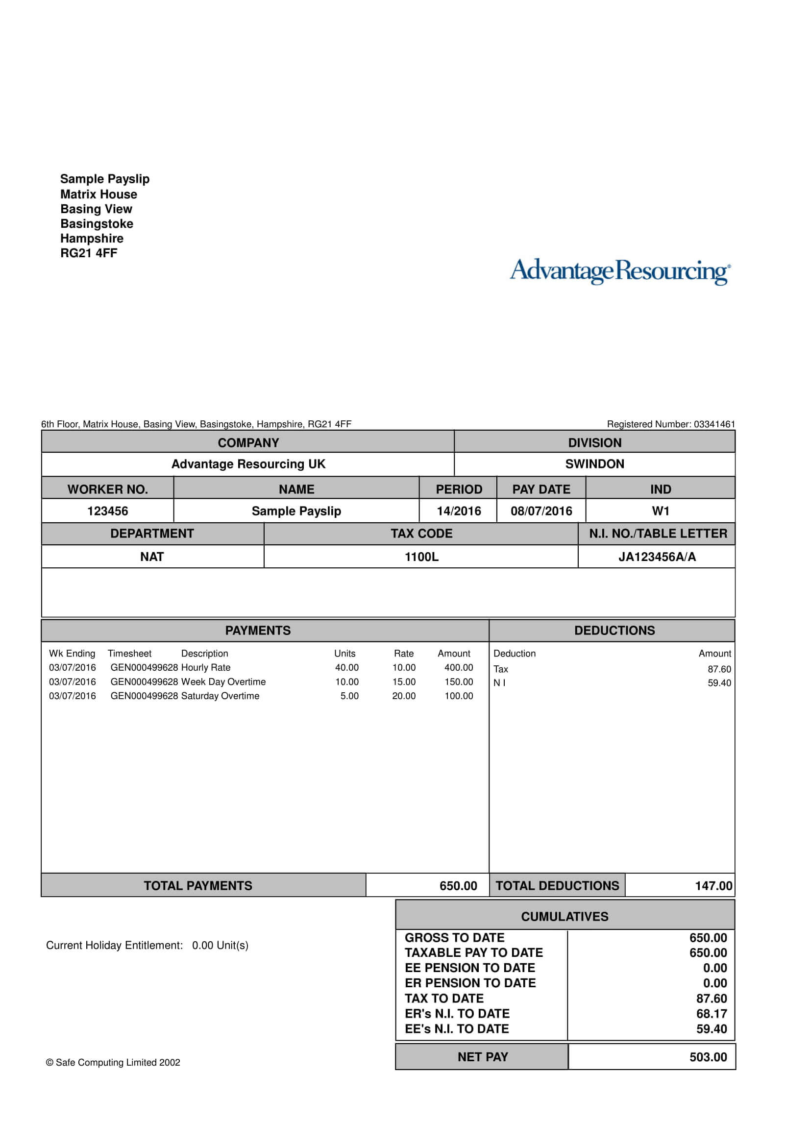 9+ Payslip Templates And Examples – Pdf, Doc | Examples Inside Blank Payslip Template