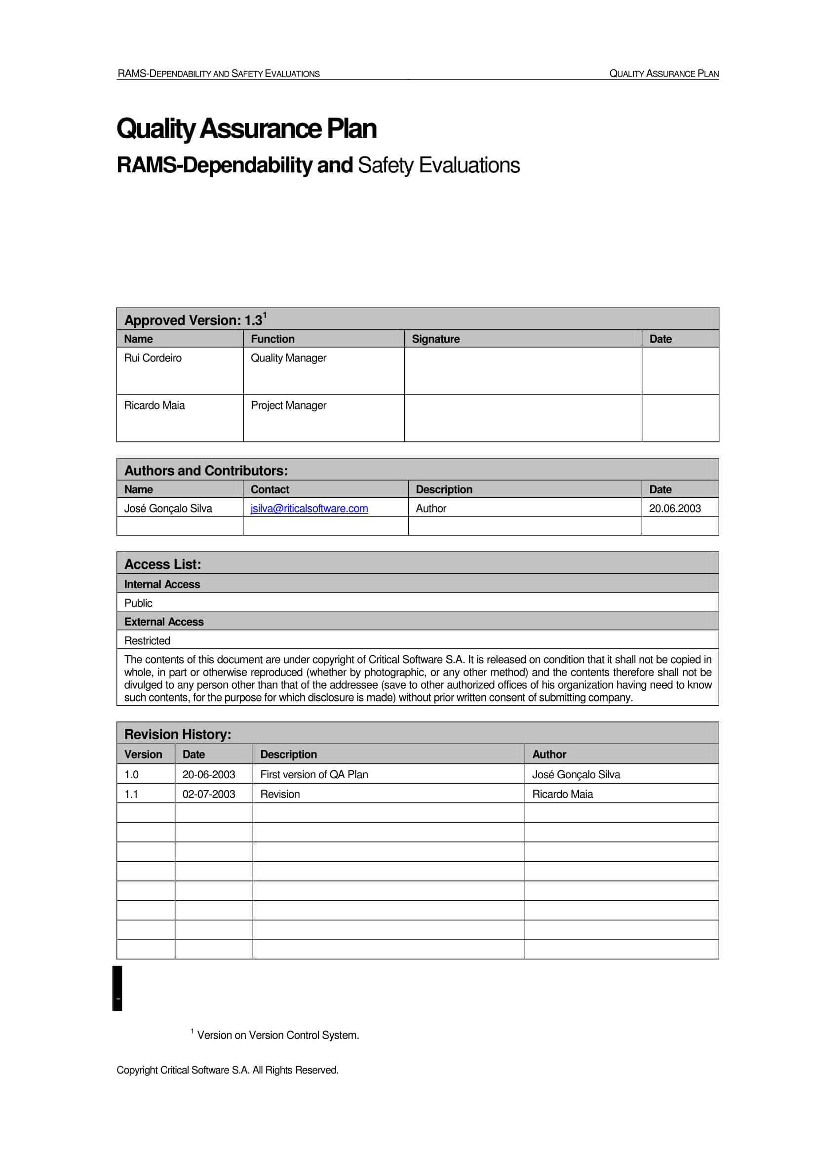 9+ Software Quality Assurance Plan Examples – Pdf | Examples Throughout Software Quality Assurance Report Template