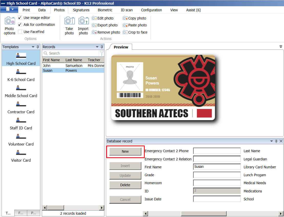 A Guide On How To Create And Edit Records In Alphacard For High School Id Card Template