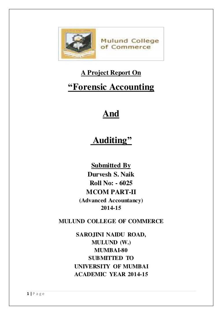 A Project Report On Forensic Accounting And Auditing In Forensic Accounting Report Template