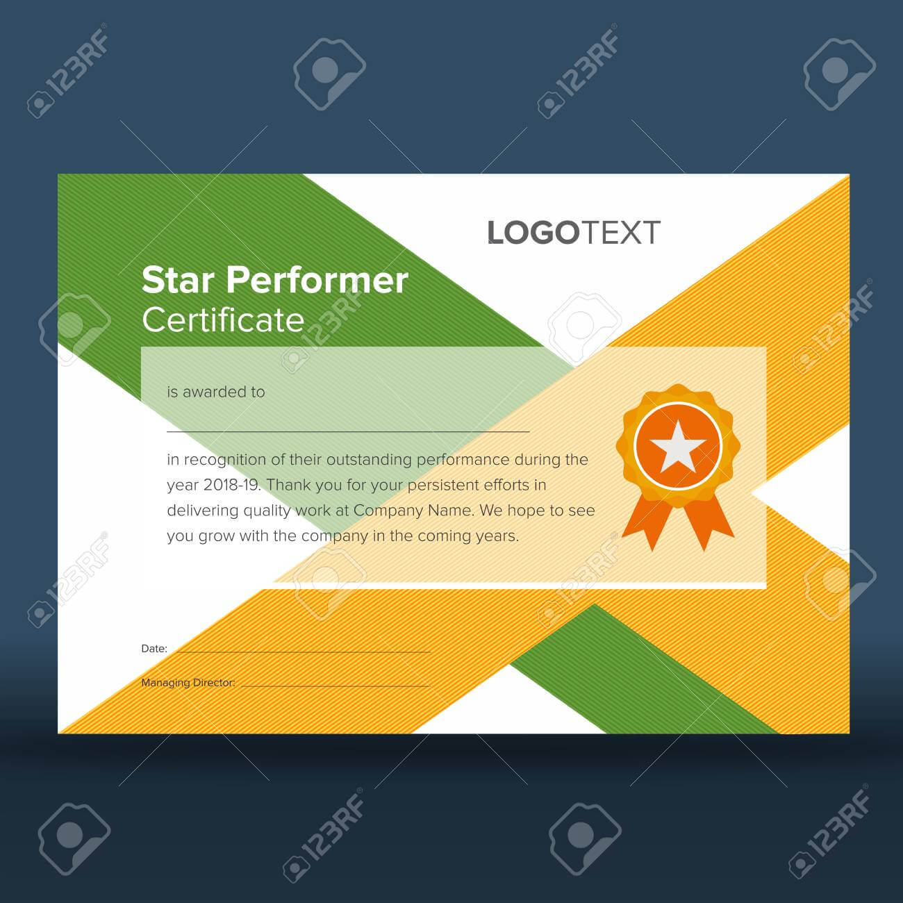 Abstract Geometric Green And Yellow Print Ready Star Performer.. Intended For Star Performer Certificate Templates