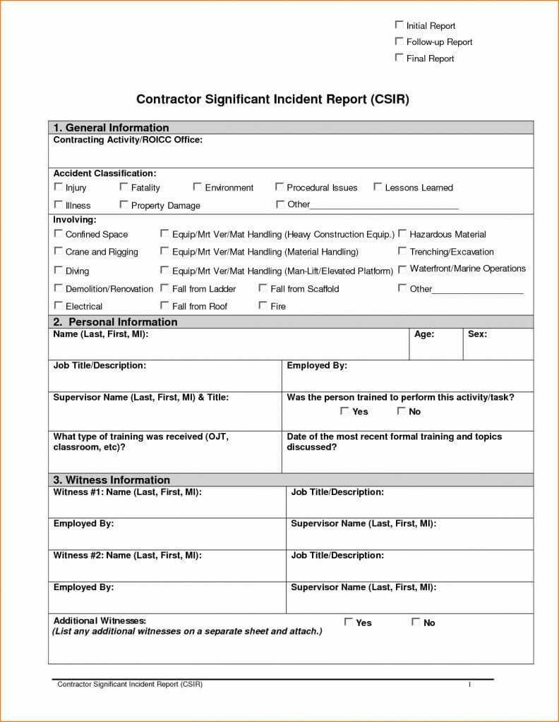 Accident Report Template Microsoft Word Incident Form Free For Mi Report Template