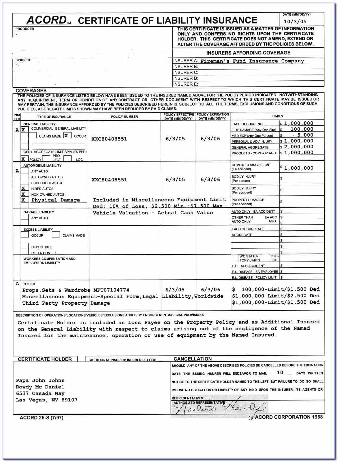 Acord Insurance Certificate Template Unique Insurance Accord Inside Acord Insurance Certificate Template