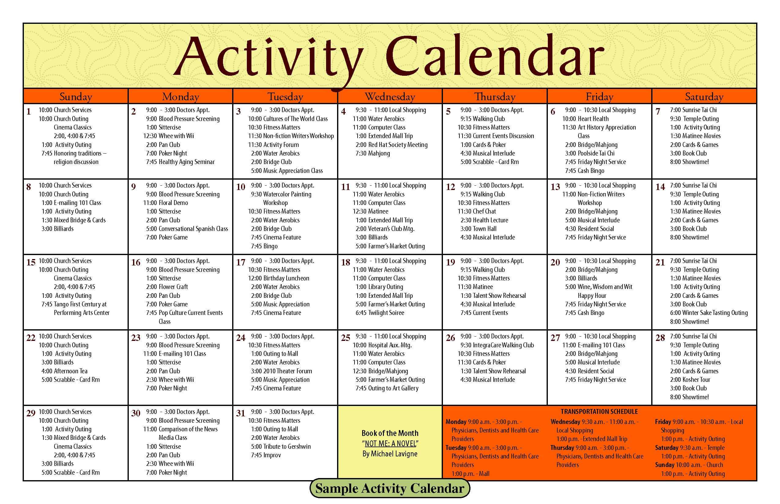 Activity Calendar Template – Printable Week Calendar Pertaining To Blank Activity Calendar Template