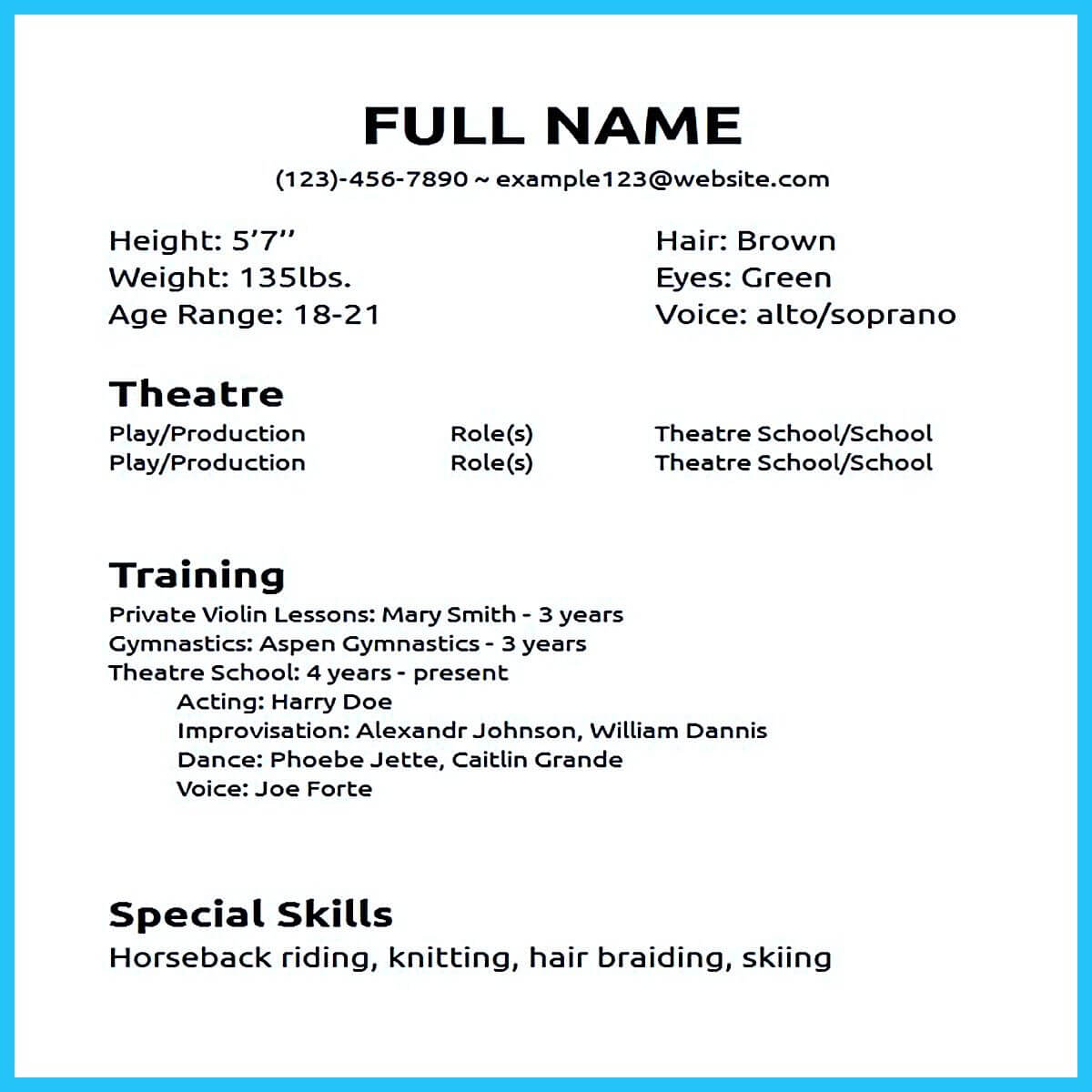 Actor Resume Sample Presents How You Will Make Your Within Theatrical Resume Template Word